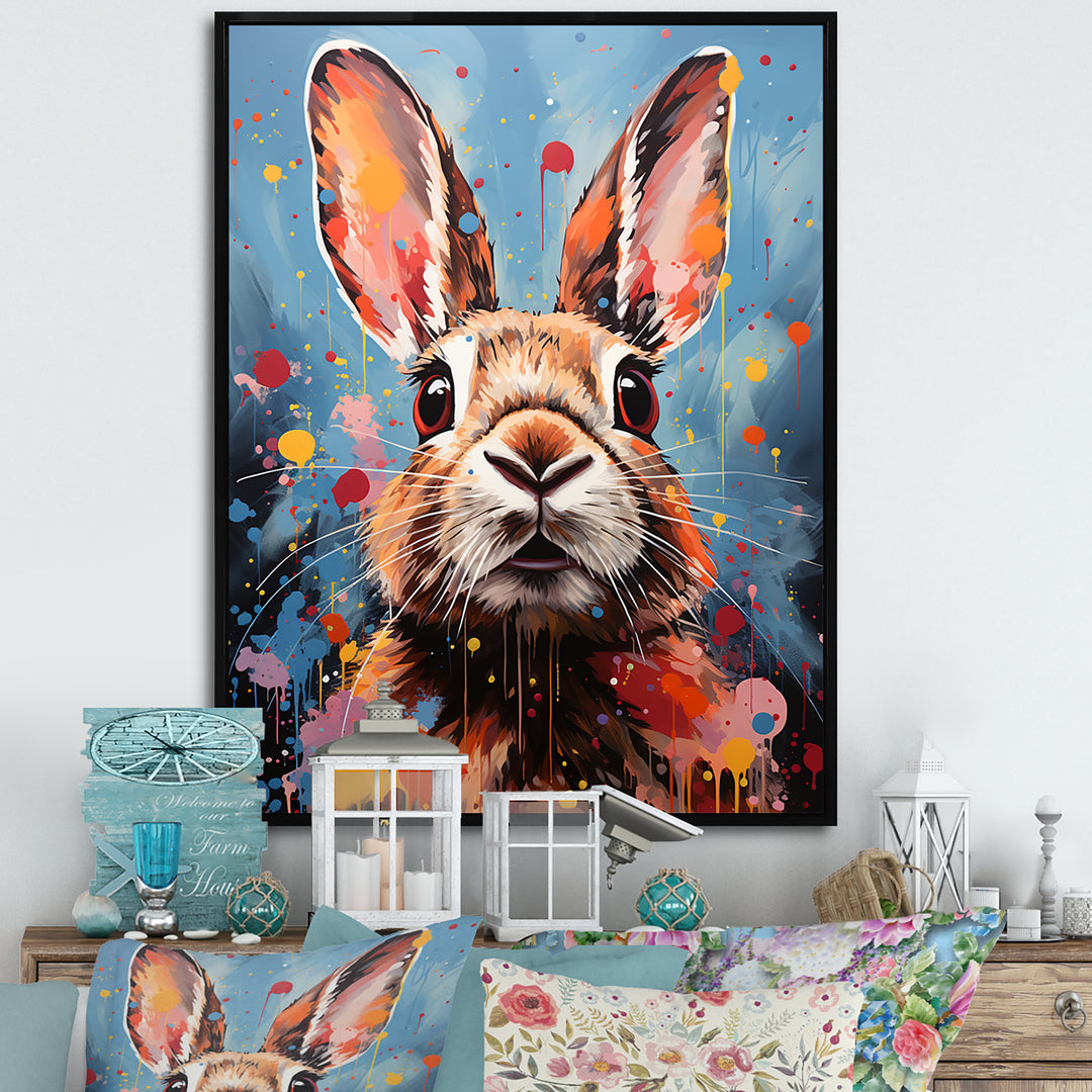 Pop Art Portrayal Of A Rabbit Hues - Rabbit Framed Canvas Art