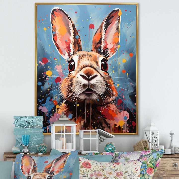 Pop Art Portrayal Of A Rabbit Hues - Rabbit Framed Canvas Art