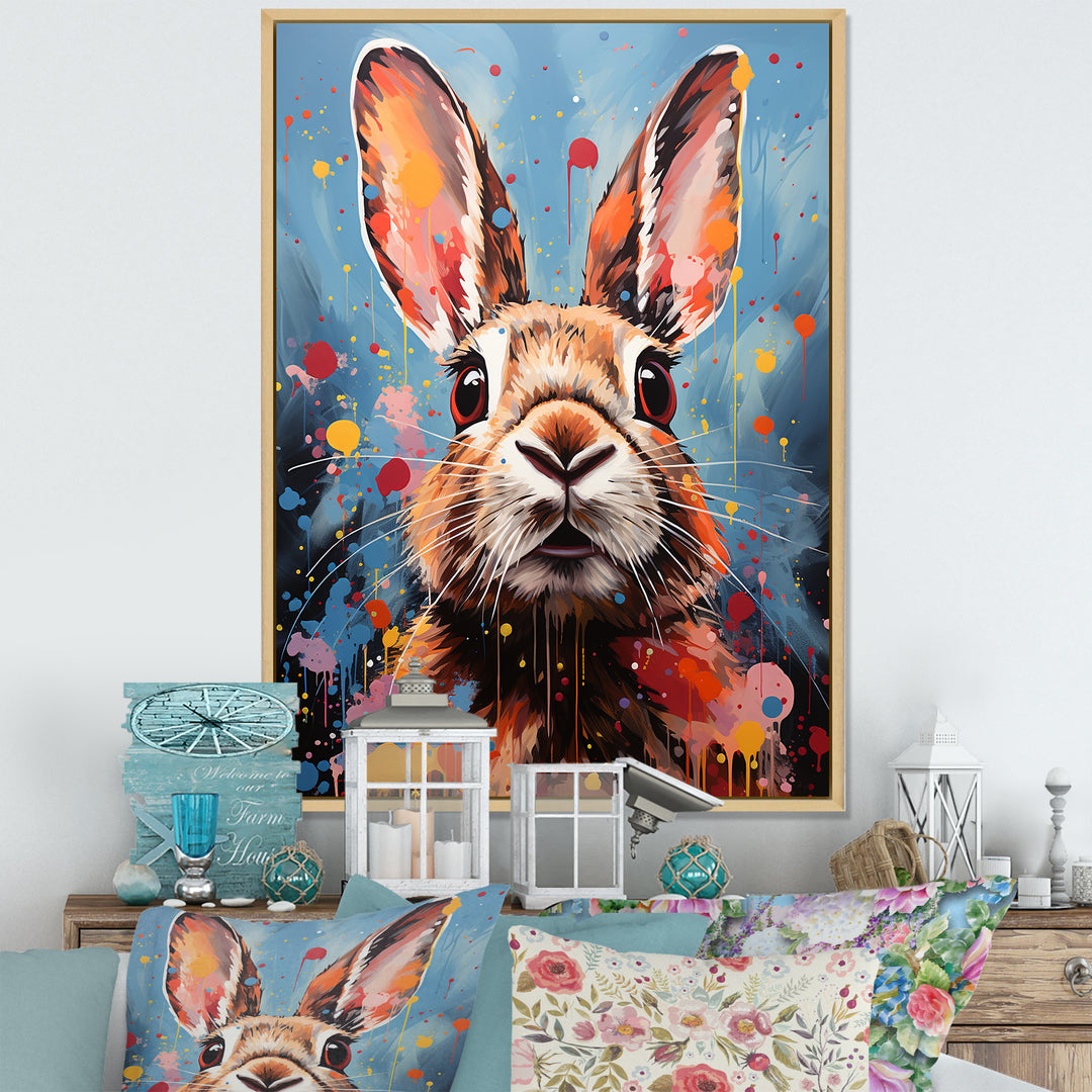 Pop Art Portrayal Of A Rabbit Hues - Rabbit Framed Canvas Art