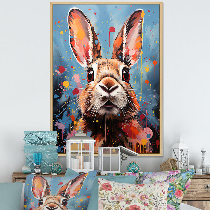 Pop Art Portrayal Of A Rabbit Hues - Rabbit Framed Canvas Art