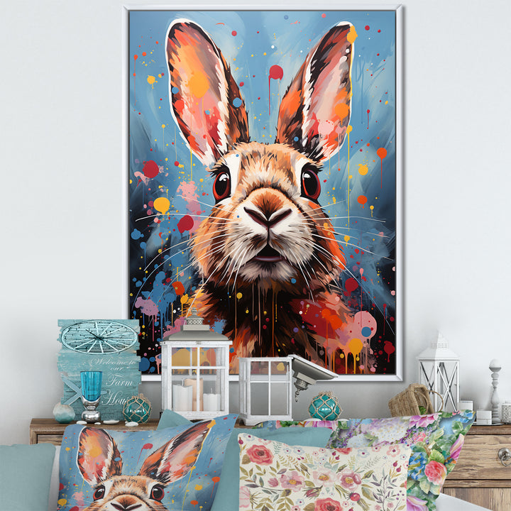 Pop Art Portrayal Of A Rabbit Hues - Rabbit Framed Canvas Art