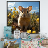 Curious Rabbit In Sunny Yellow Flower Field - Rabbit Canvas Wall Art