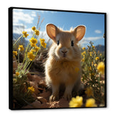 Curious Rabbit In Sunny Yellow Flower Field - Rabbit Canvas Wall Art