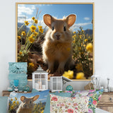 Curious Rabbit In Sunny Yellow Flower Field - Rabbit Canvas Wall Art