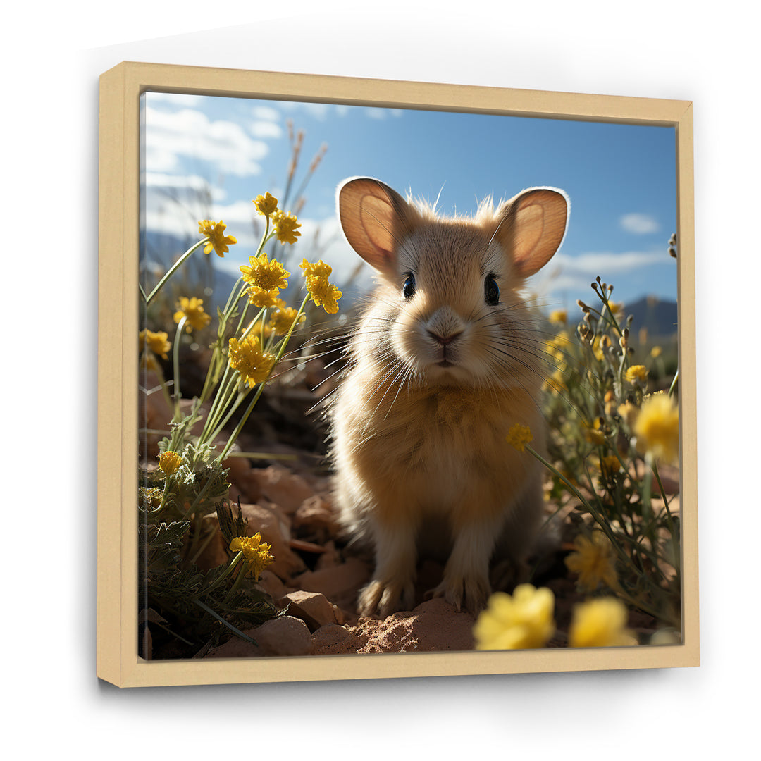 Curious Rabbit In Sunny Yellow Flower Field - Rabbit Canvas Wall Art