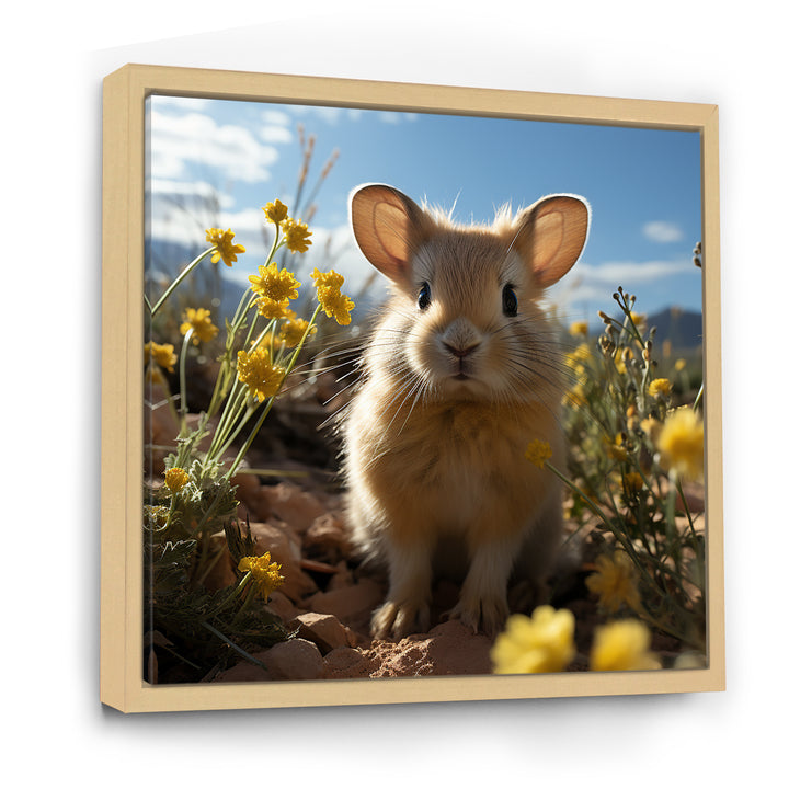 Curious Rabbit In Sunny Yellow Flower Field - Rabbit Canvas Wall Art
