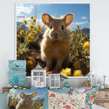 Curious Rabbit In Sunny Yellow Flower Field - Rabbit Canvas Wall Art