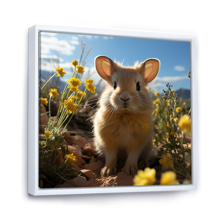 Curious Rabbit In Sunny Yellow Flower Field - Rabbit Canvas Wall Art