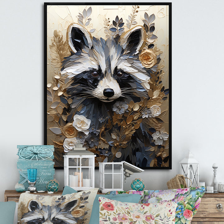 Mischief Blooming Raccoon Portrait - Raccoon Wall Art Prints