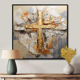 Gold Religious Minimalism Cross - Spiritual Canvas Wall Art