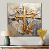 Gold Religious Minimalism Cross - Spiritual Canvas Wall Art