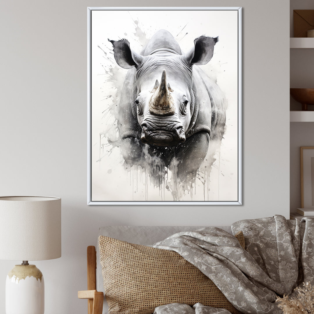 Mighty Stampede Rhinoceros - Rhinoceros Large Canvas Wall Art