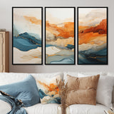 Abstract Orange And Blue River Ink - Canvas Multipanels Set of 3