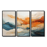 Abstract Orange And Blue River Ink - Canvas Multipanels Set of 3