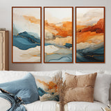 Abstract Orange And Blue River Ink - Canvas Multipanels Set of 3