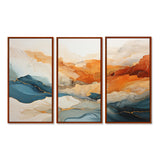Abstract Orange And Blue River Ink - Canvas Multipanels Set of 3