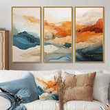 Abstract Orange And Blue River Ink - Canvas Multipanels Set of 3