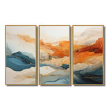 Abstract Orange And Blue River Ink - Canvas Multipanels Set of 3
