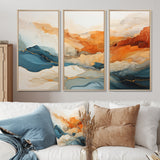 Abstract Orange And Blue River Ink - Canvas Multipanels Set of 3