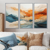 Abstract Orange And Blue River Ink - Canvas Multipanels Set of 3