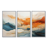 Abstract Orange And Blue River Ink - Canvas Multipanels Set of 3