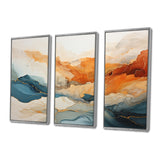 Abstract Orange And Blue River Ink - Canvas Multipanels Set of 3