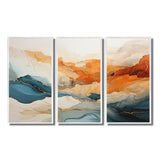Abstract Orange And Blue River Ink - Canvas Multipanels Set of 3