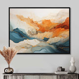 Abstract Orange And Blue River Ink - Abstract Canvas Wall Art