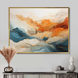 Abstract Orange And Blue River Ink - Abstract Canvas Wall Art