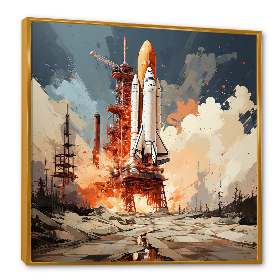 Modern Space Shuttle Launch - Rocketship Canvas Wall Art