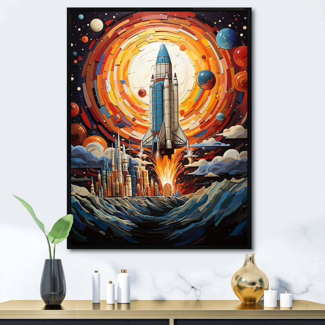 Moon Space Shuttle Blaze - Rocketship Canvas Wall Art