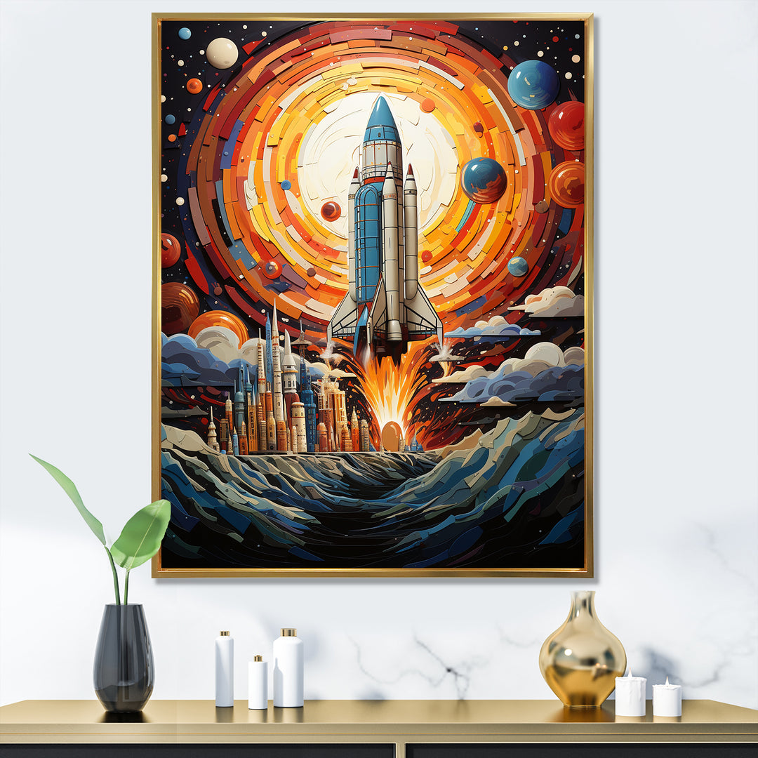 Moon Space Shuttle Blaze - Rocketship Canvas Wall Art