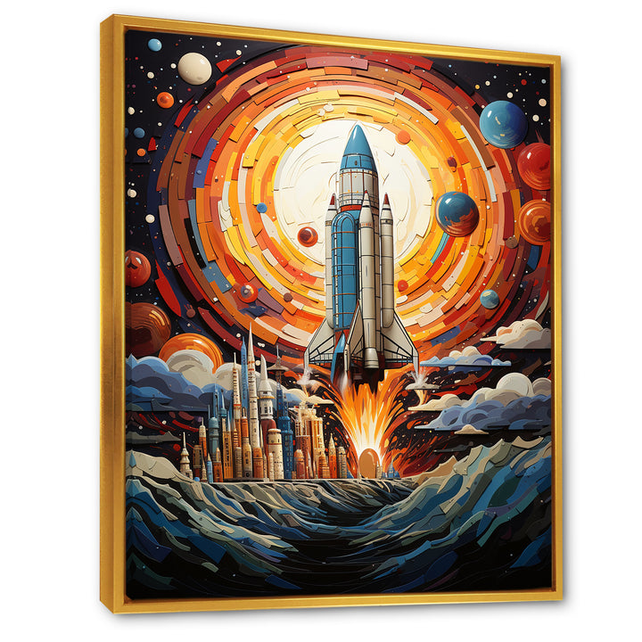 Moon Space Shuttle Blaze - Rocketship Canvas Wall Art