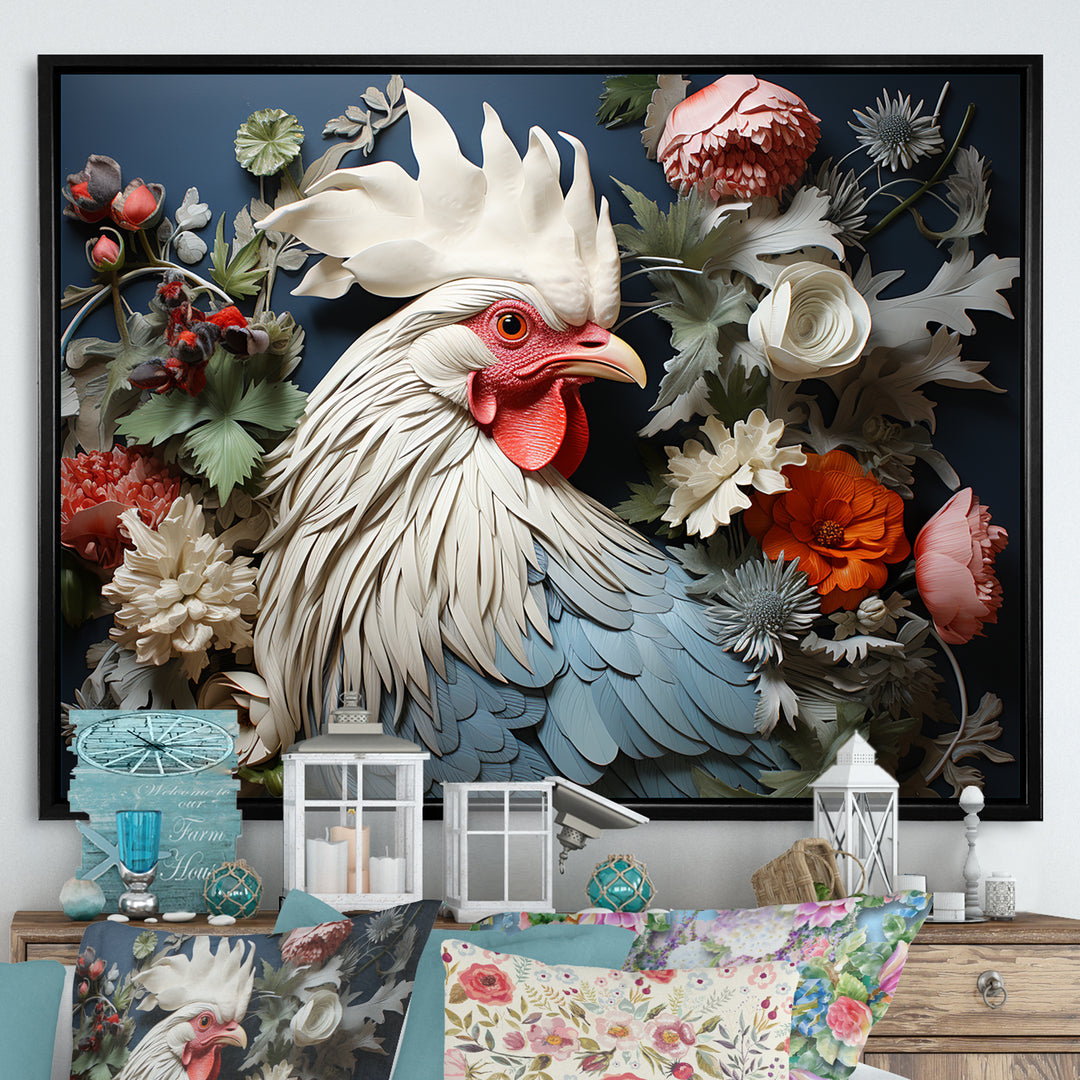 Loyal Flower Rooster Portrait - Rooster Wall Art Prints