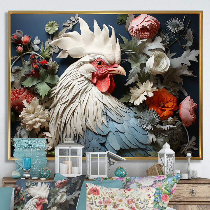 Loyal Flower Rooster Portrait - Rooster Wall Art Prints