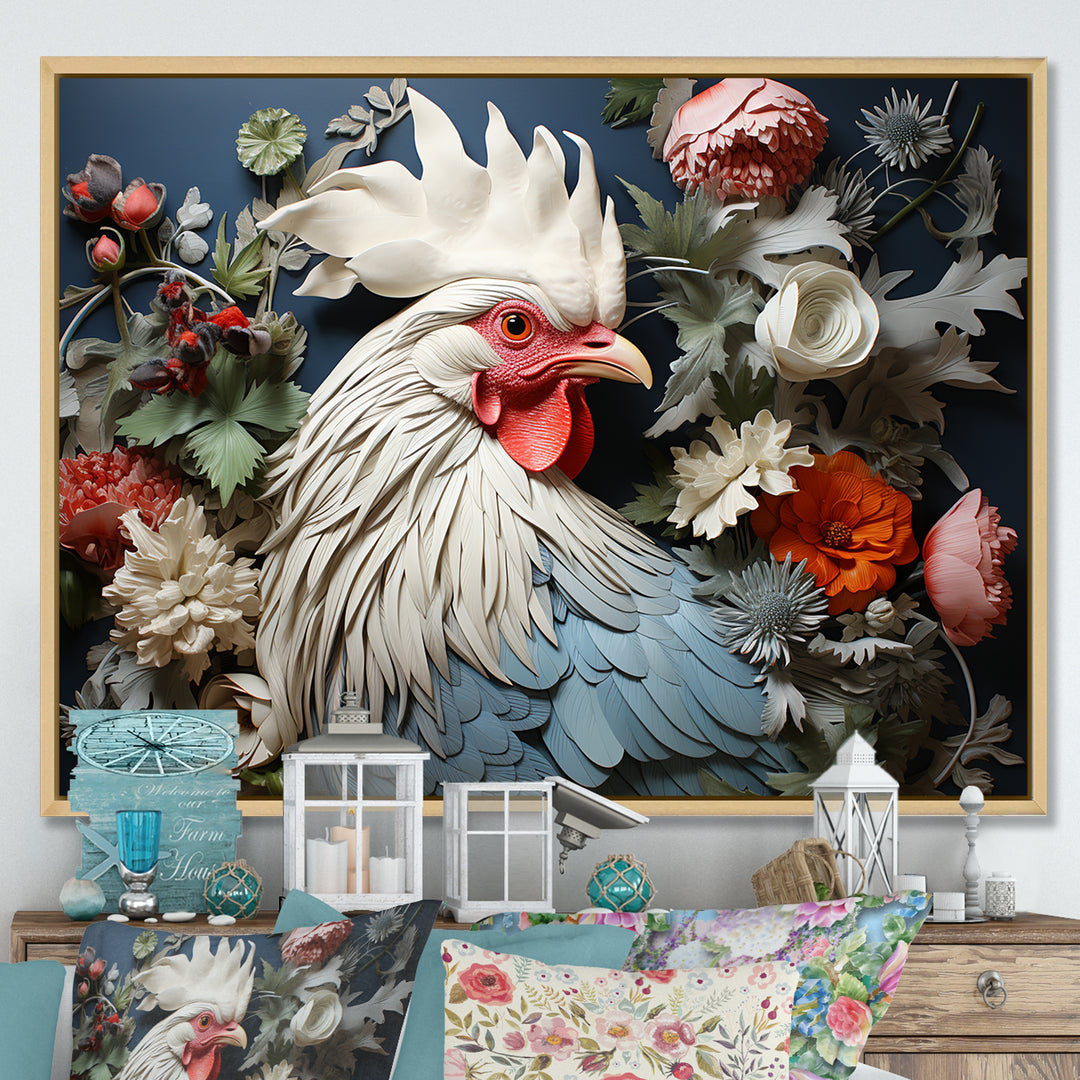 Loyal Flower Rooster Portrait - Rooster Wall Art Prints