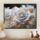 White And Gold Rose Passion - Floral Canvas Wall Art