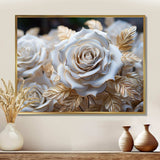 White And Gold Rose Passion - Floral Canvas Wall Art