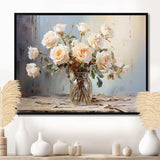 Roses Farmhouse Still Life - Floral Canvas Wall Art