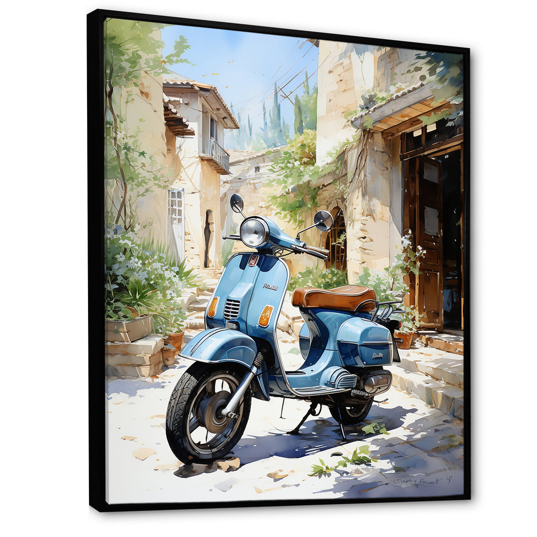 Blue Urban Scooter Vibes - Scooter Canvas Wall Art