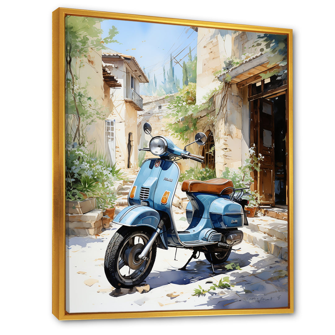 Blue Urban Scooter Vibes - Scooter Canvas Wall Art