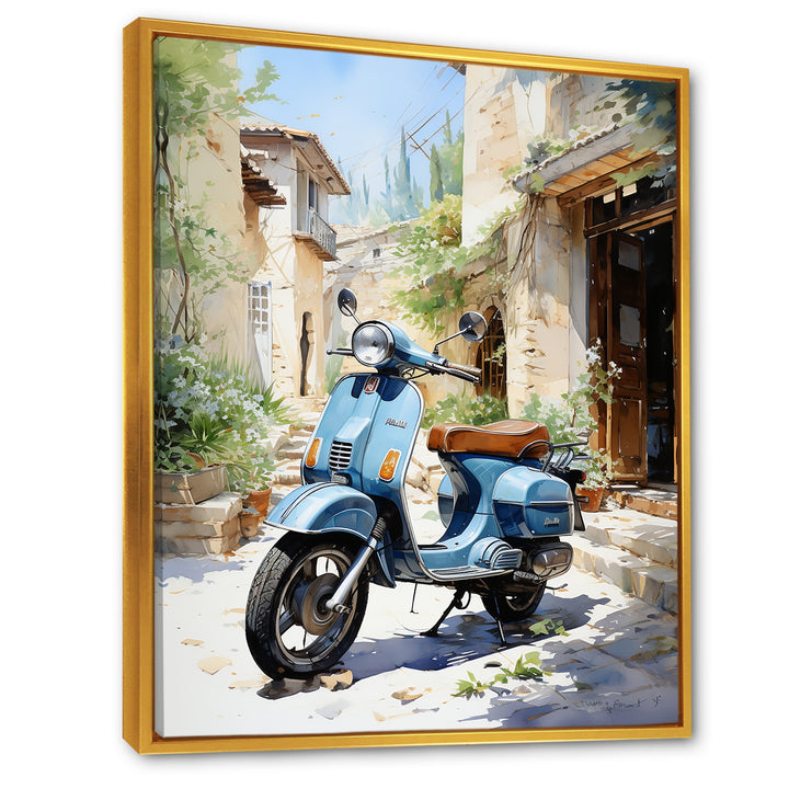 Blue Urban Scooter Vibes - Scooter Canvas Wall Art
