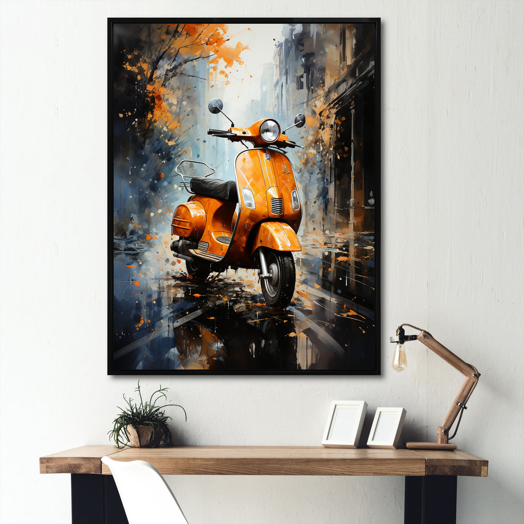 Orange Urban Scooter Vibes - Scooter Canvas Wall Art