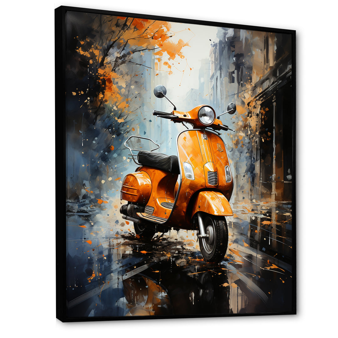 Orange Urban Scooter Vibes - Scooter Canvas Wall Art