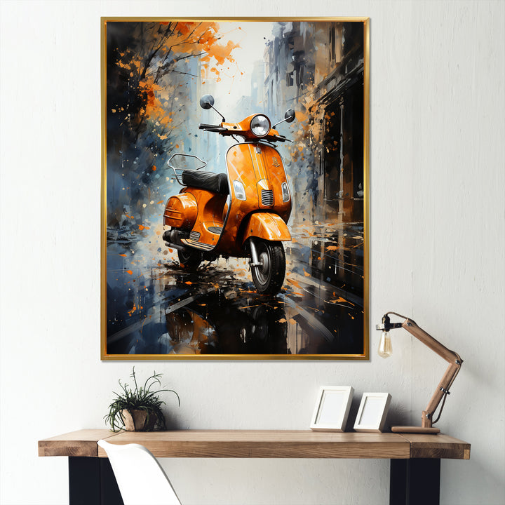 Orange Urban Scooter Vibes - Scooter Canvas Wall Art
