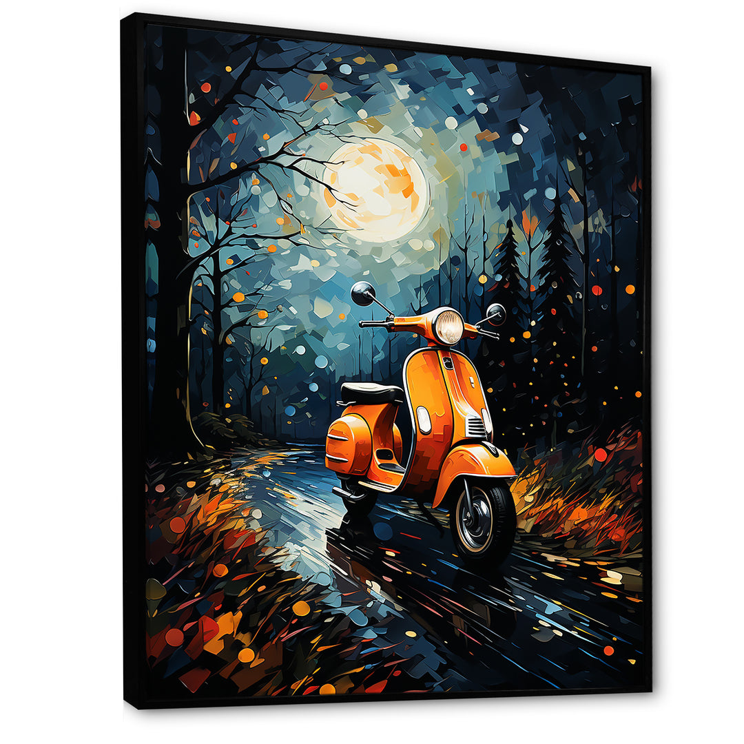 Night Streets And Scooters - Scooter Canvas Wall Art