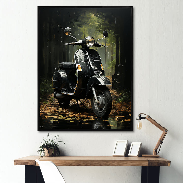 Forest Path And Scooters - Scooter Canvas Wall Art