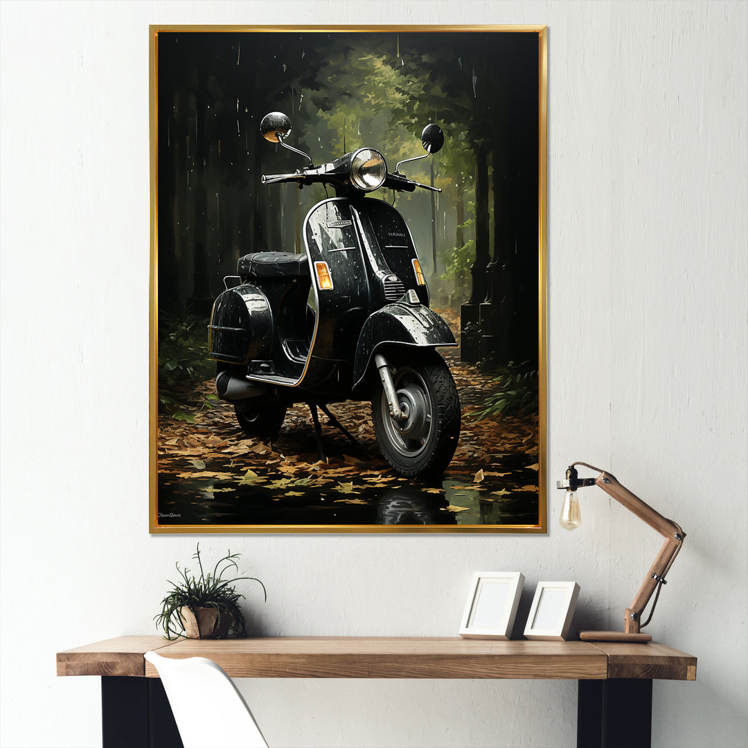 Forest Path And Scooters - Scooter Canvas Wall Art