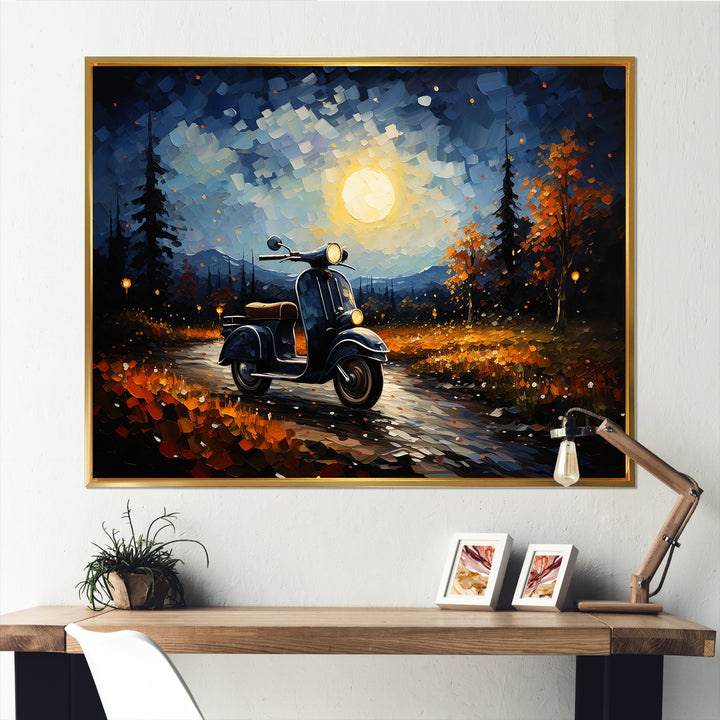 Scooter Night Exploration - Scooter Canvas Wall Art