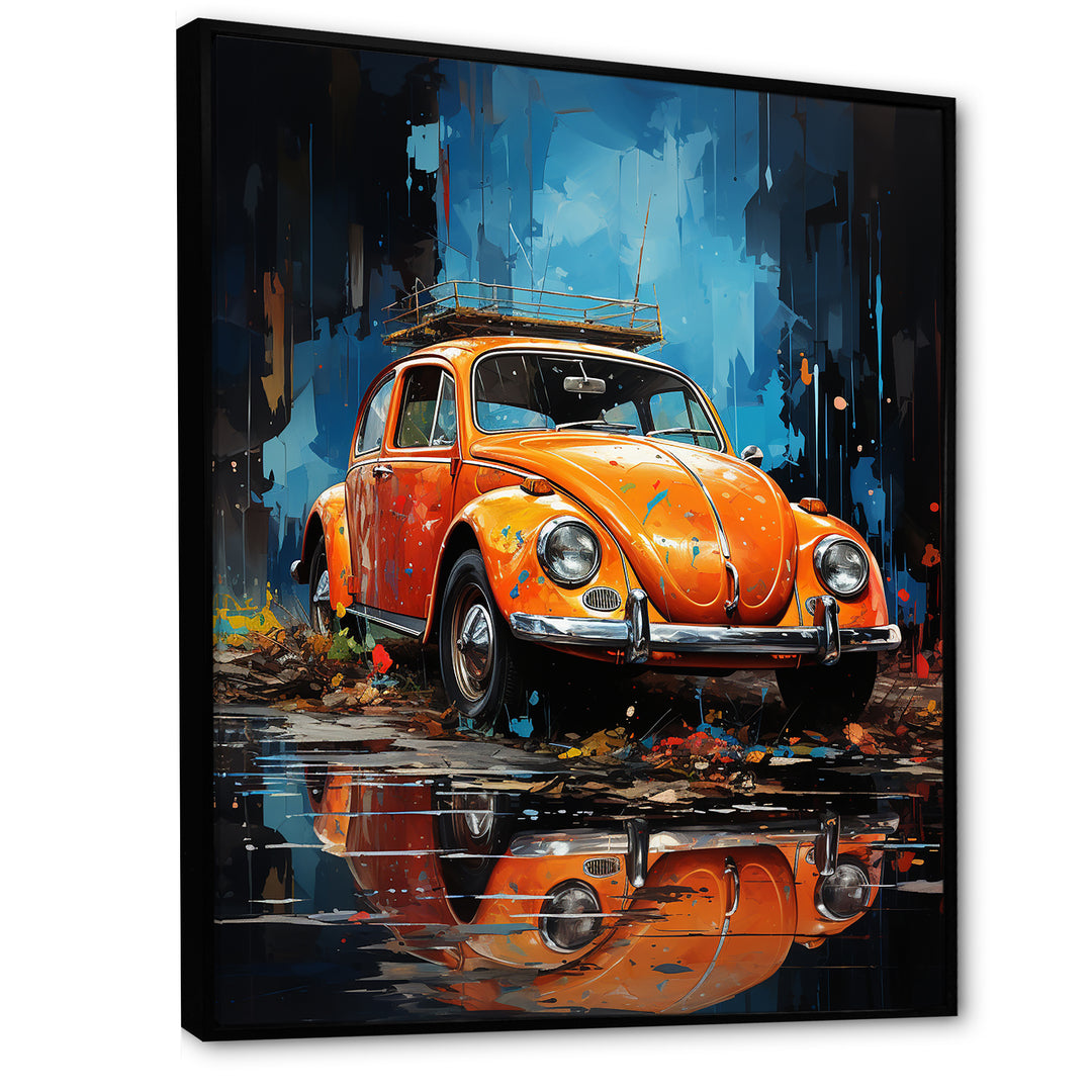 Beetle Car In The Cityscape - Car Vintage Canvas Wall Art